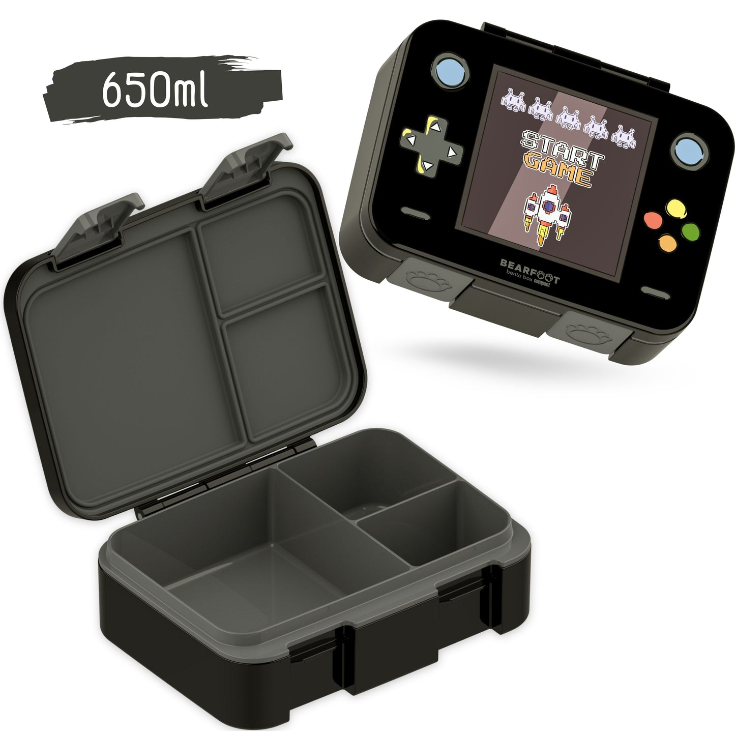 Lunchbox with Compartments, Lightweight & Leak-proof - Game Black