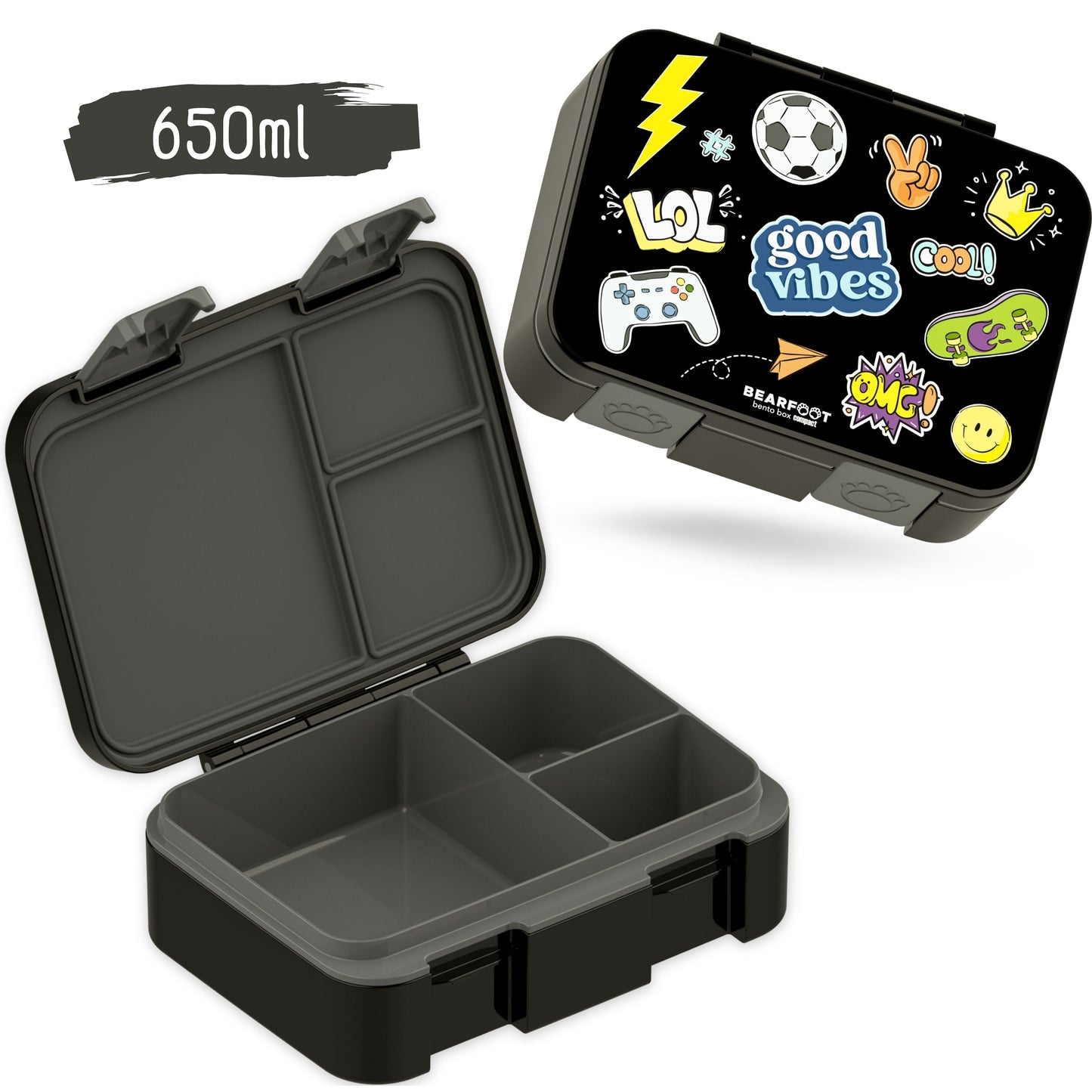Lunch box with compartments, lightweight & leak-proof - Sticker black