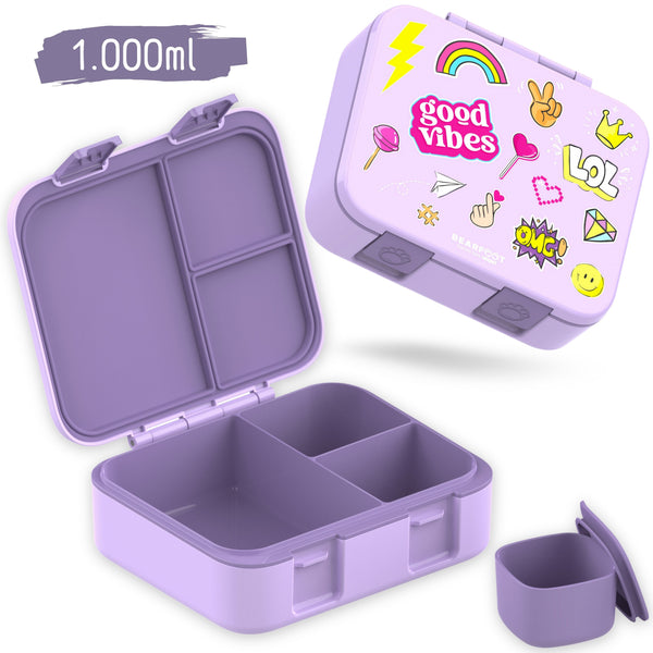 Lunchbox with compartments, lightweight & leak-proof - purple sticker