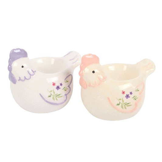 Set of 2 egg cups in the shape of a flowery hen