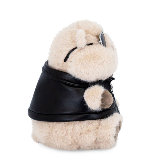 Hamster plush toy with leather jacket