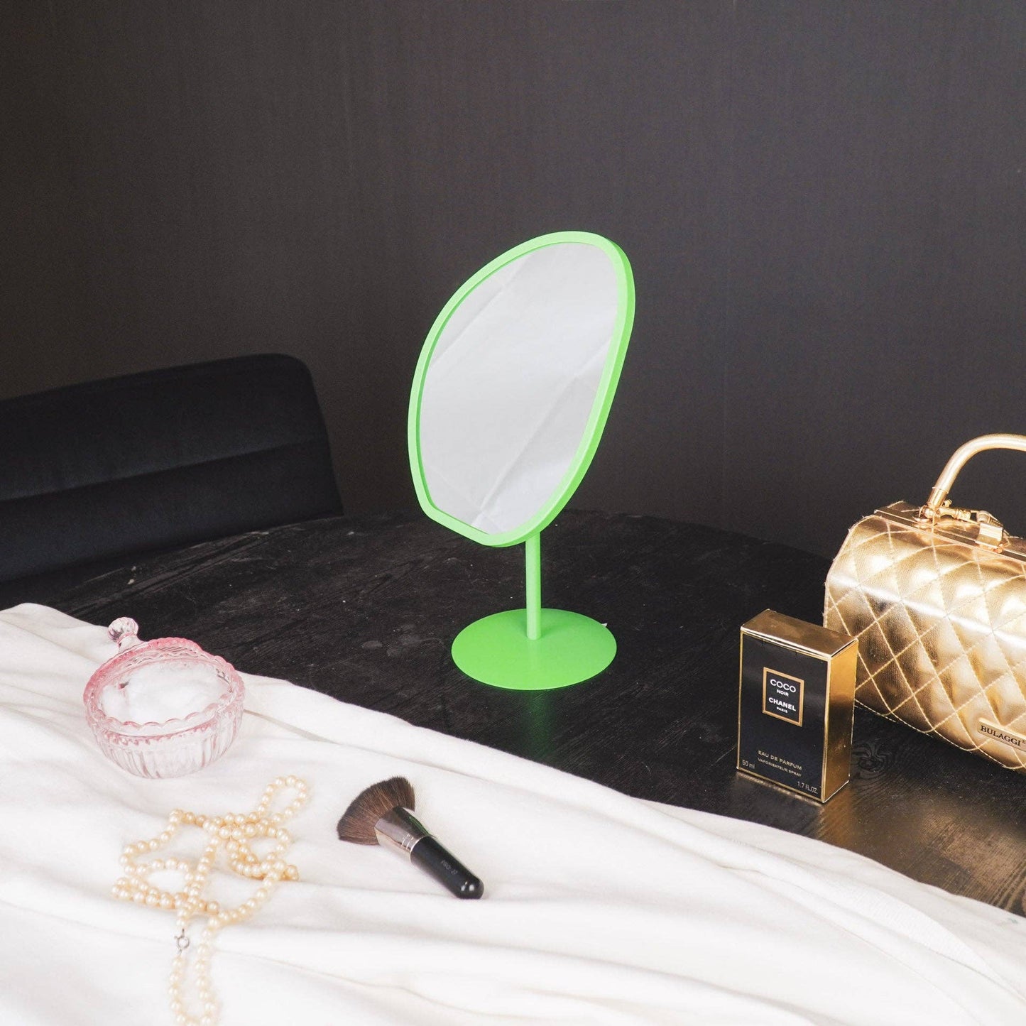 Miroir de maquillage - Rond - Vert - 16,5x12x31,5cm