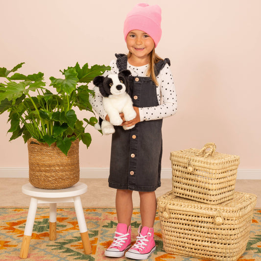 Pluche halsband met afbeelding van een Border Collie-puppy