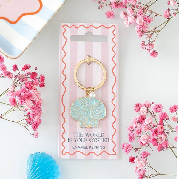 Seashell and Pearl Keychain "The World is your Oyster"