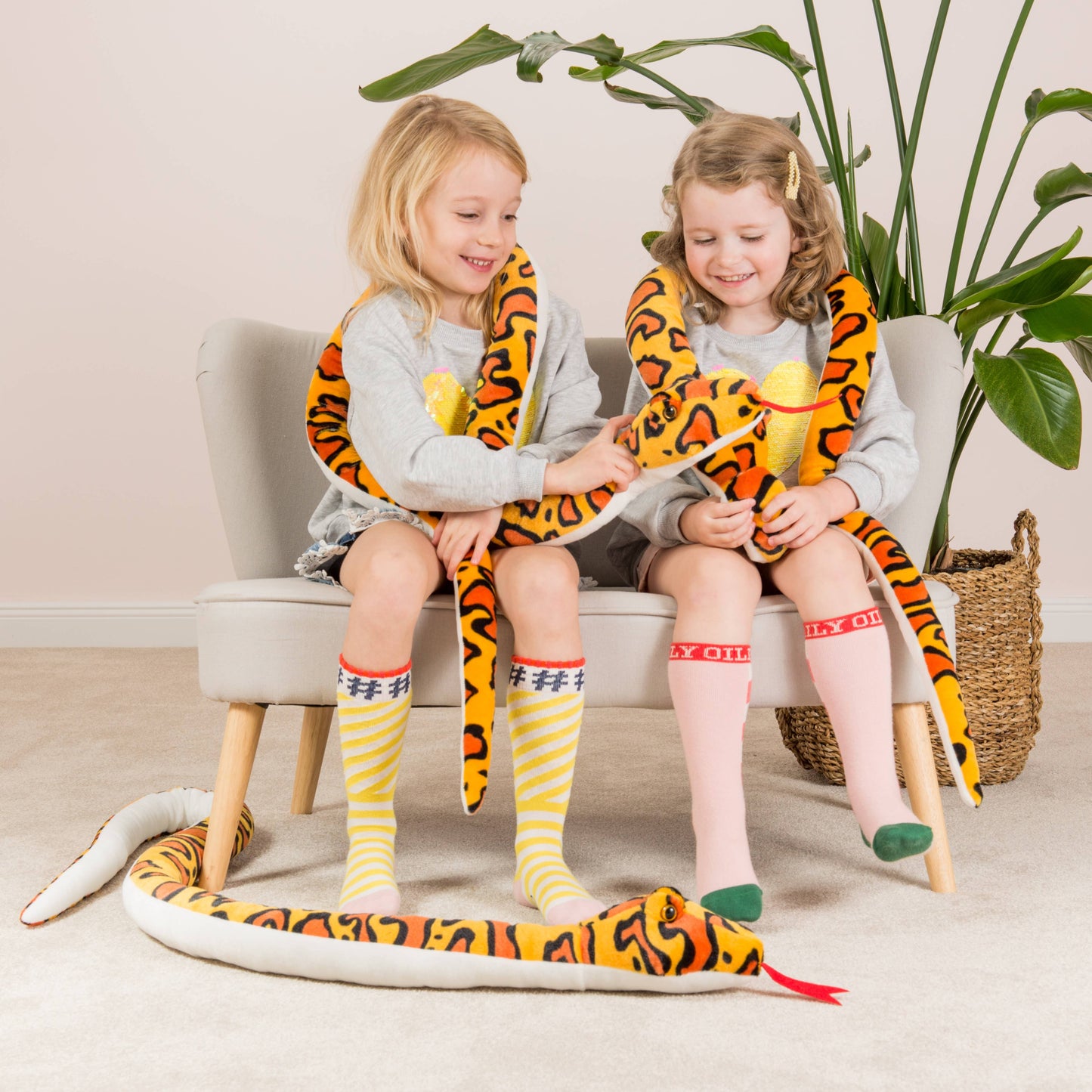 Orange-yellow snake plush toy