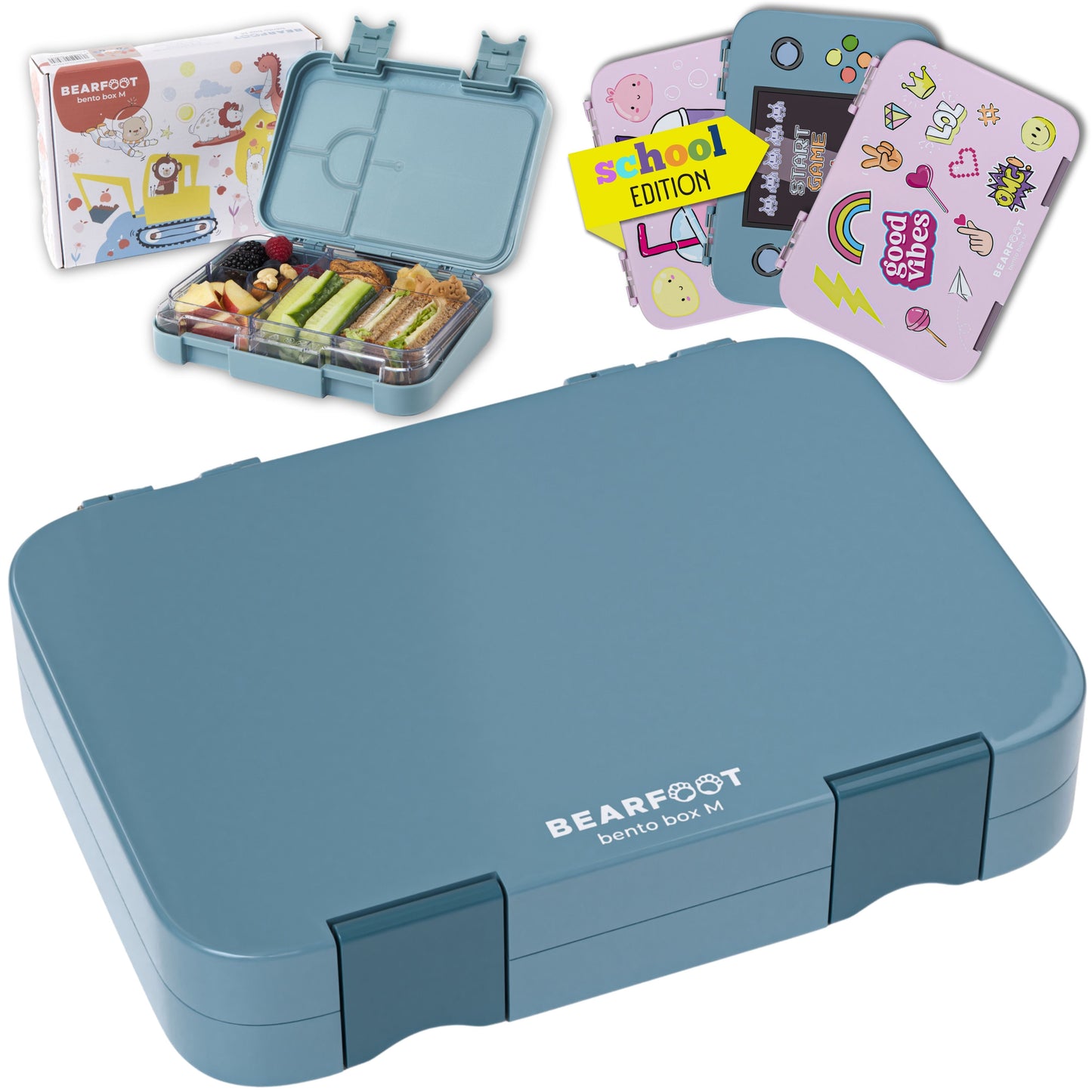 Children's lunchbox with compartments, lunch box, Bento box - Blue