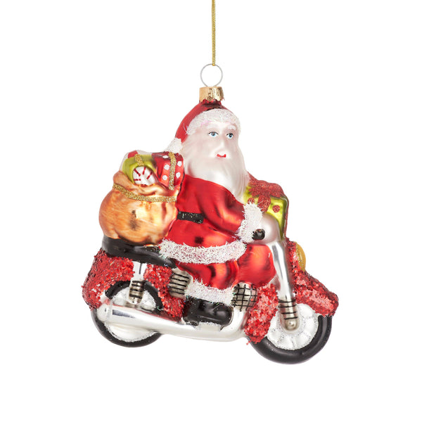 Santa on Motorcycle Christmas Bauble