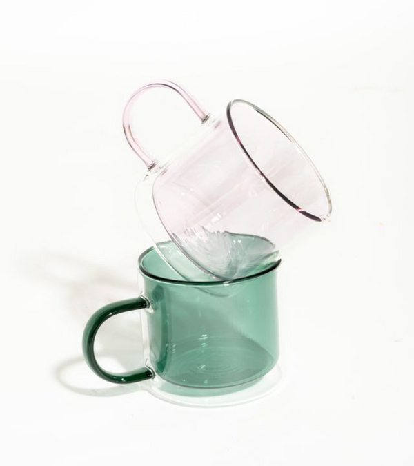 Pair-a-tea pink and green borosilicate double-wall mug set