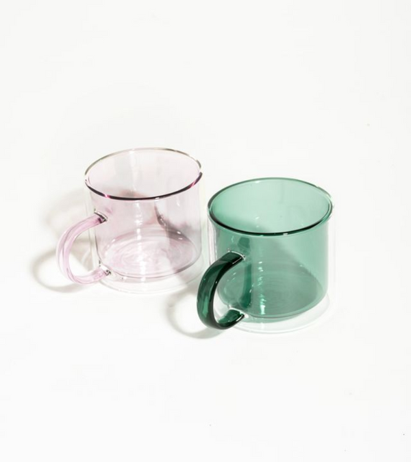 Pair-a-tea pink and green borosilicate double-wall mug set