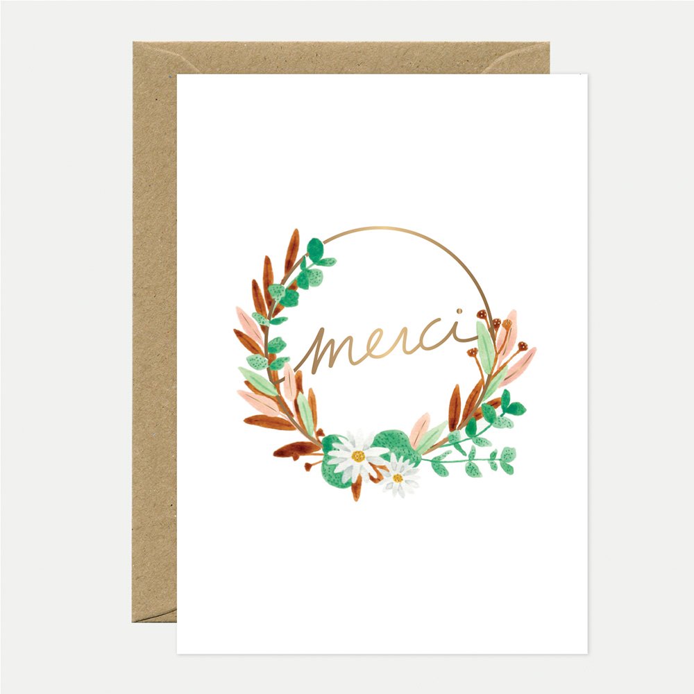 Thank You Wreath - Thank You Card - Gold Foil