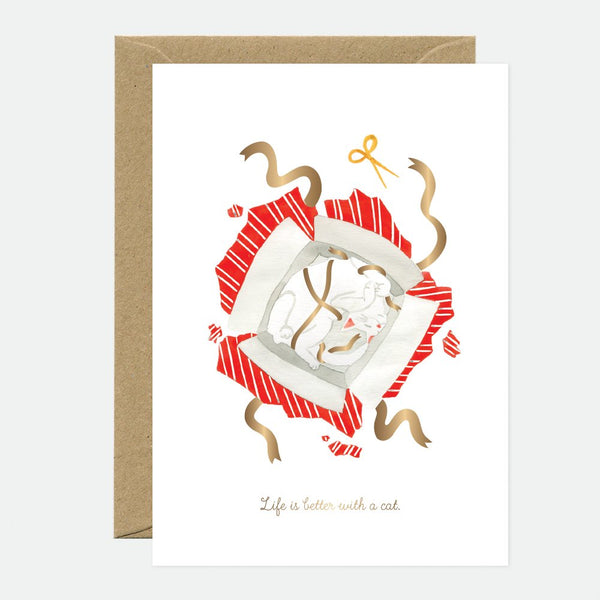Better with a cat - Greeting card - Gold foil