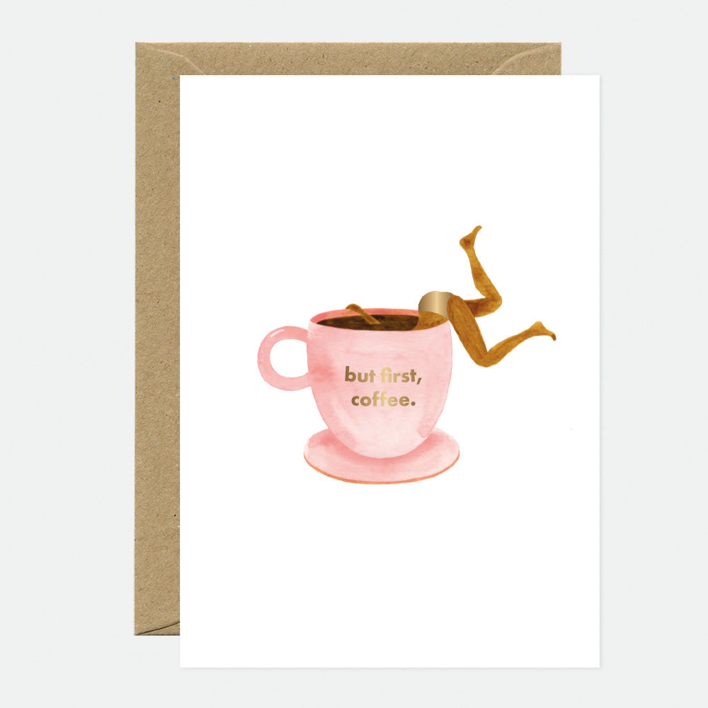 But First Coffee - Carte de vœux - Feuille dorée
