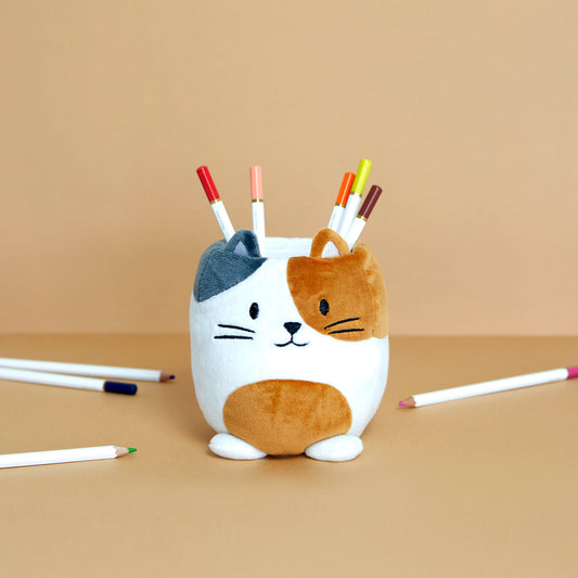 Fluffy Calico Kitty Pencil Holder