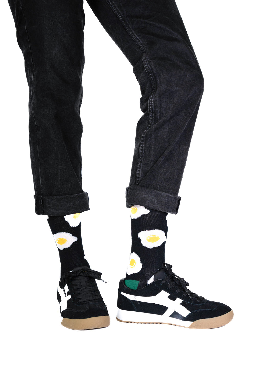 Chaussettes Noires en Coton Bio Sans Couture avec Motif Œufs