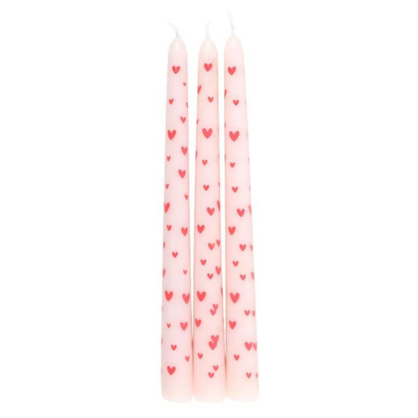 Set of 3 Heart-shaped taper candles for Valentine's Day