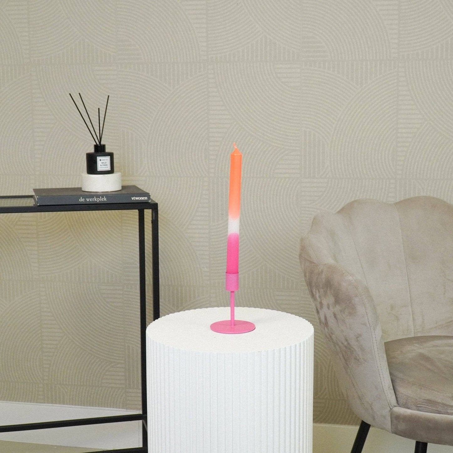 Candlestick - Basic - Metal - Neon Pink - 8x8x10cm