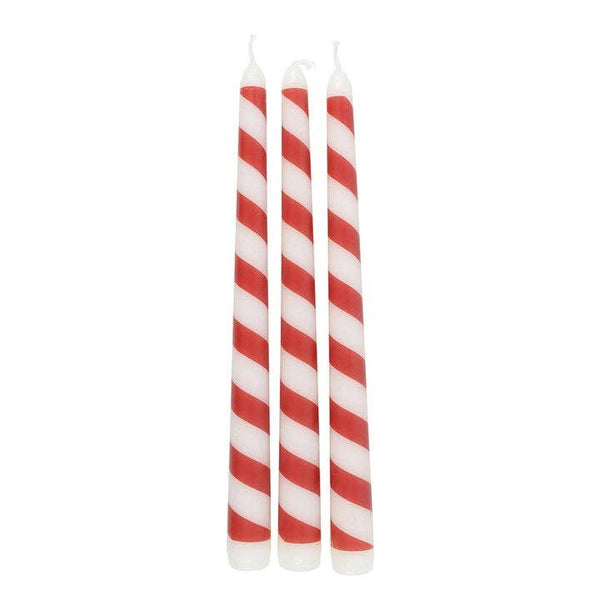 Set of 3 candy cane striped Christmas taper candles