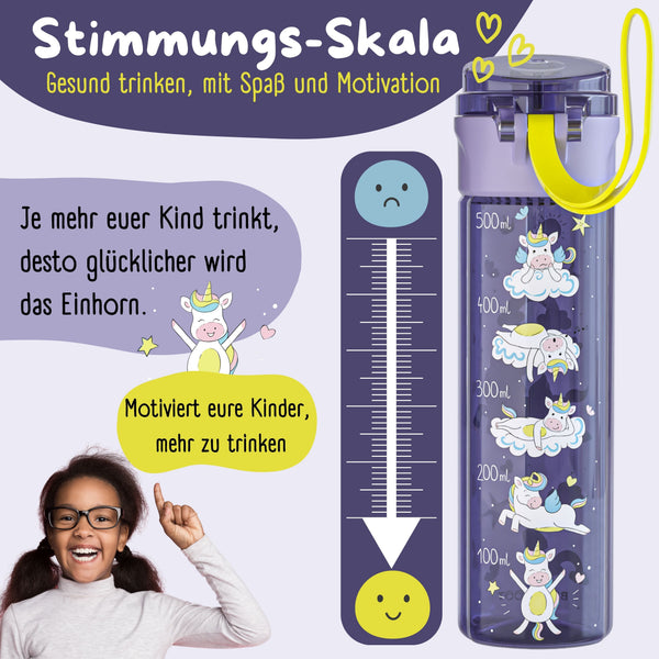 Kids' water bottle, 500ml, lightweight water bottle - Unicorn