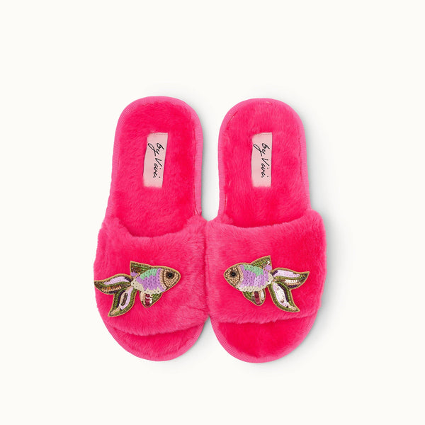 Paar pantoffelbroches - Roze vis