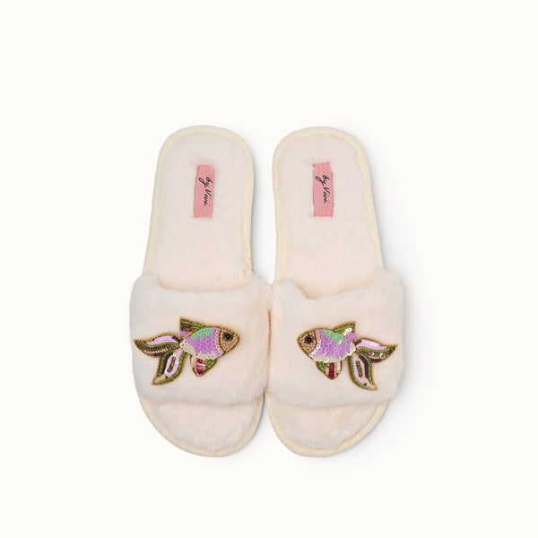 Paar pantoffelbroches - Roze vis