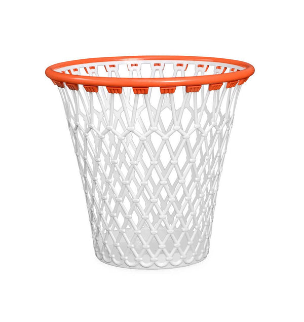 Trash can, basketball hoop