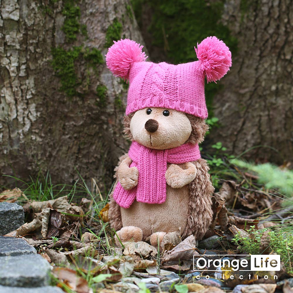 Peluche hérisson Fluffy avec bonnet à double pompons 15 cm