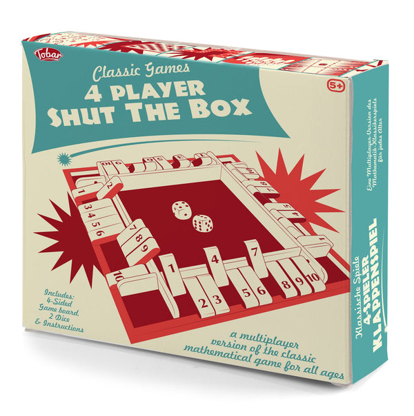WOODEN 4-PLAYER SHUT THE BOX GAME