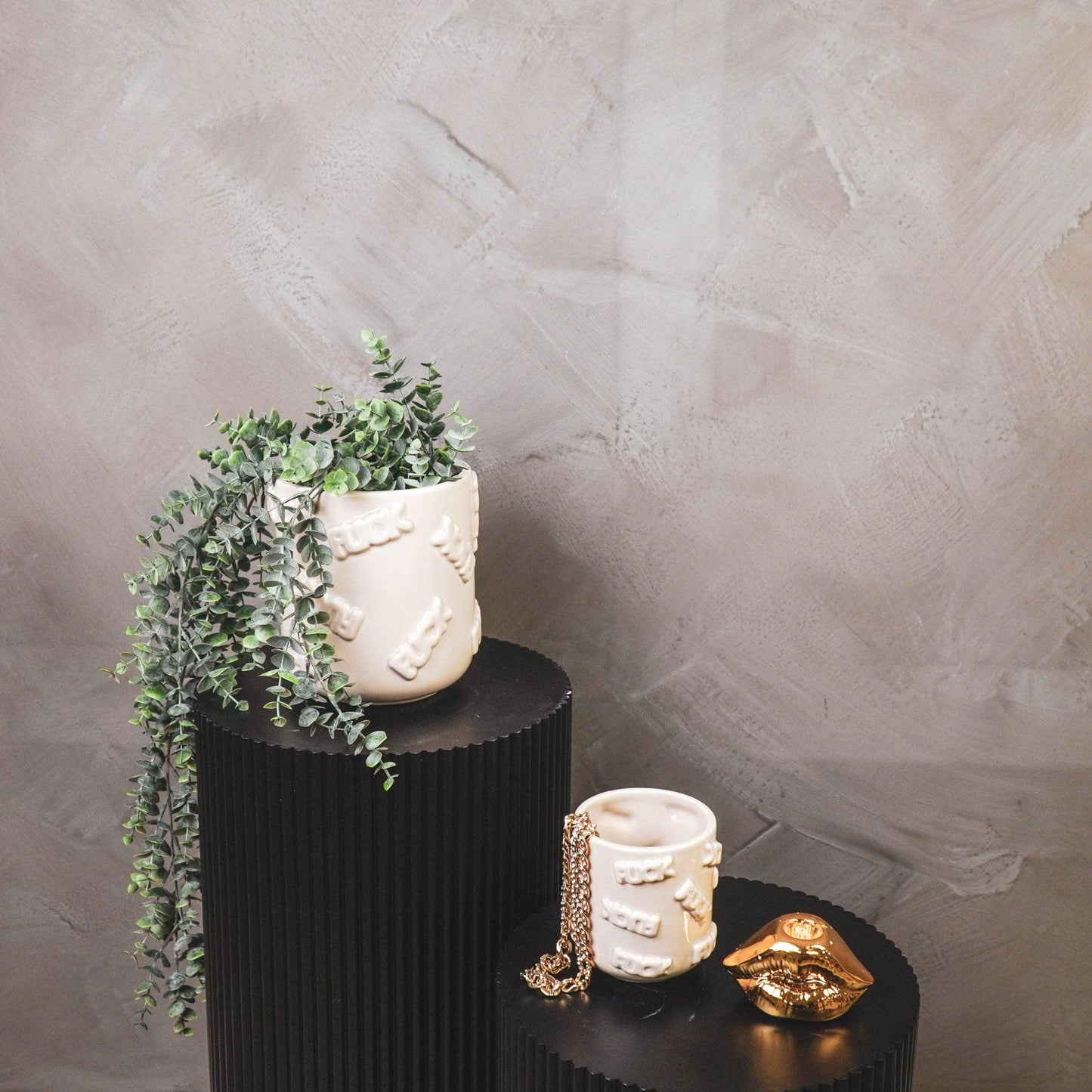 Pot - 'SHIT' - Ceramic - Beige - 17.5x17.5x17.5cm