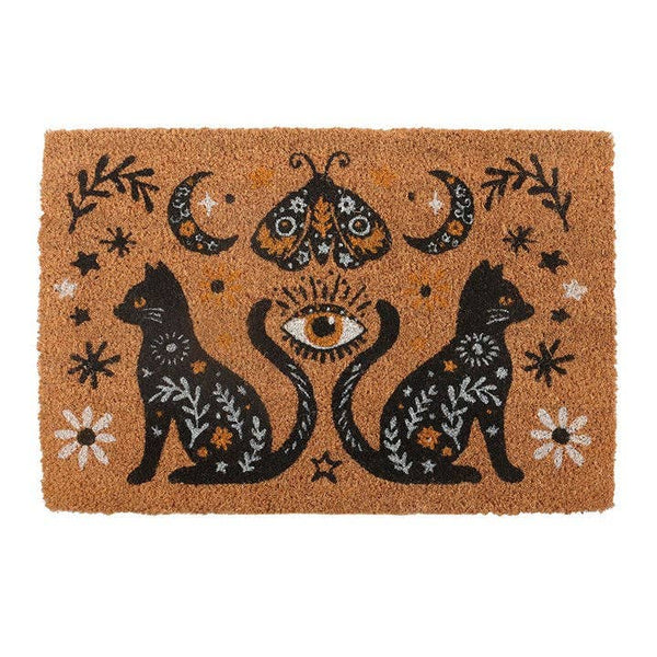 Paillasson Halloween naturel — chat folklorique effrayant