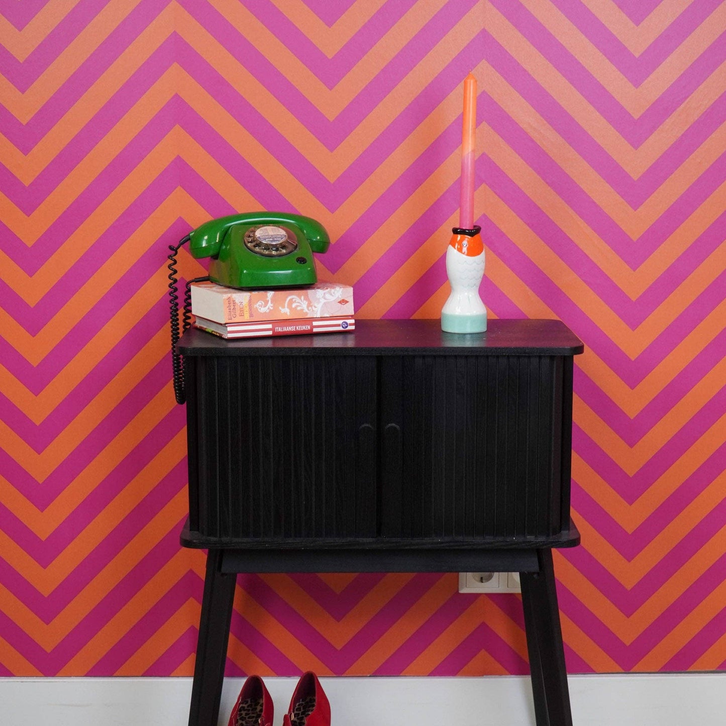 Bougeoir - Poisson - Menthe/Blanc/Orange - 7x7x16,5cm