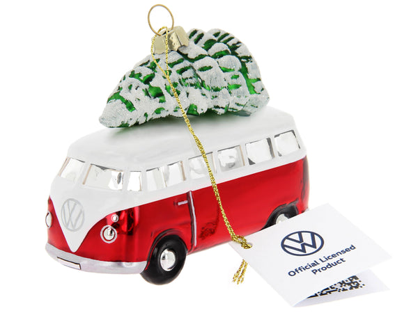 VW T1 Bus Red & White Christmas Decoration with Tree