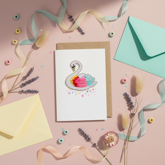 Greeting Card with Patch - Rainbow Swan