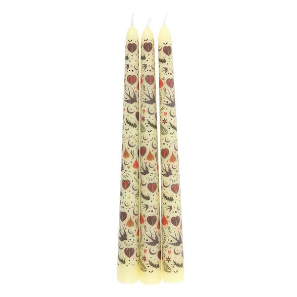 Set of 3 cream floral folk pattern candles