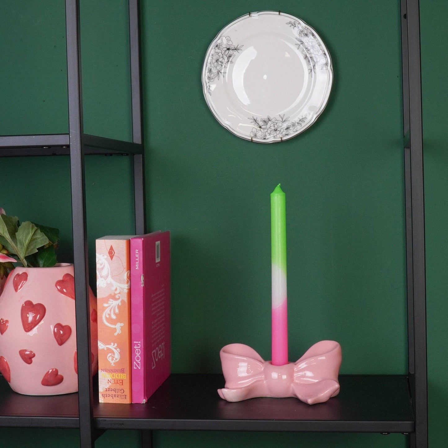 Kandelaar - Knoop - Keramiek - Roze - 18x9x7 cm