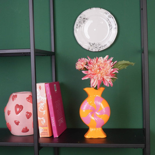 Vase à fleurs - Bonbon Toffee - Céramique - Rose/Orange - 12x6,5x20cm