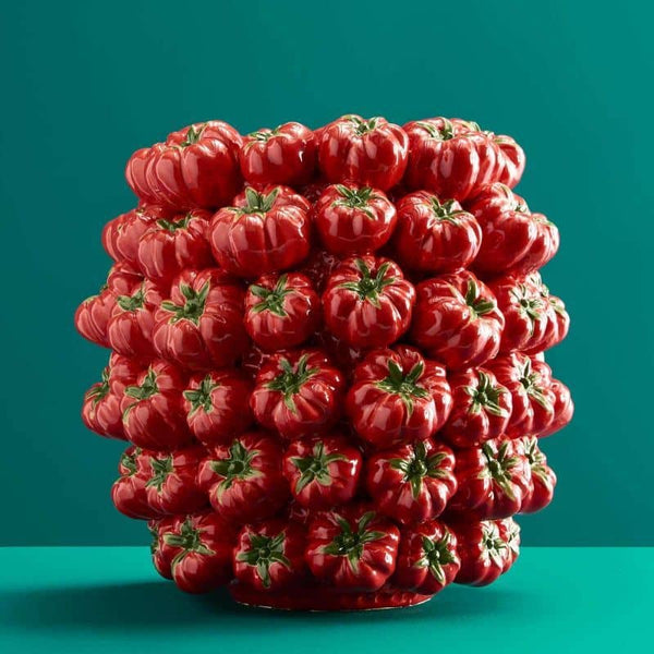 Tomato Vase, Red Stoneware, 33.5 x 32 x 33 cm Handmade