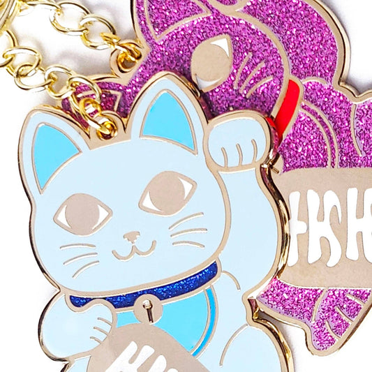 Blue Lucky Cat Keychain
