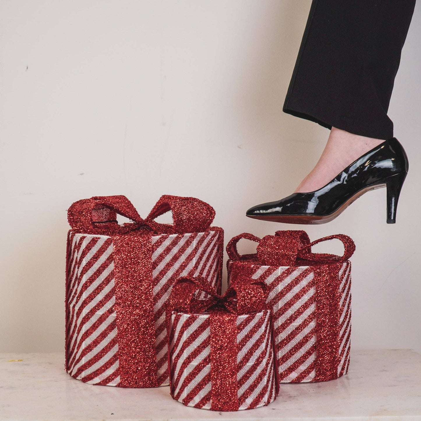 LED-kerstcadeau - S3 - Polystyreen - Rood/Wit - 15/20/25 cm