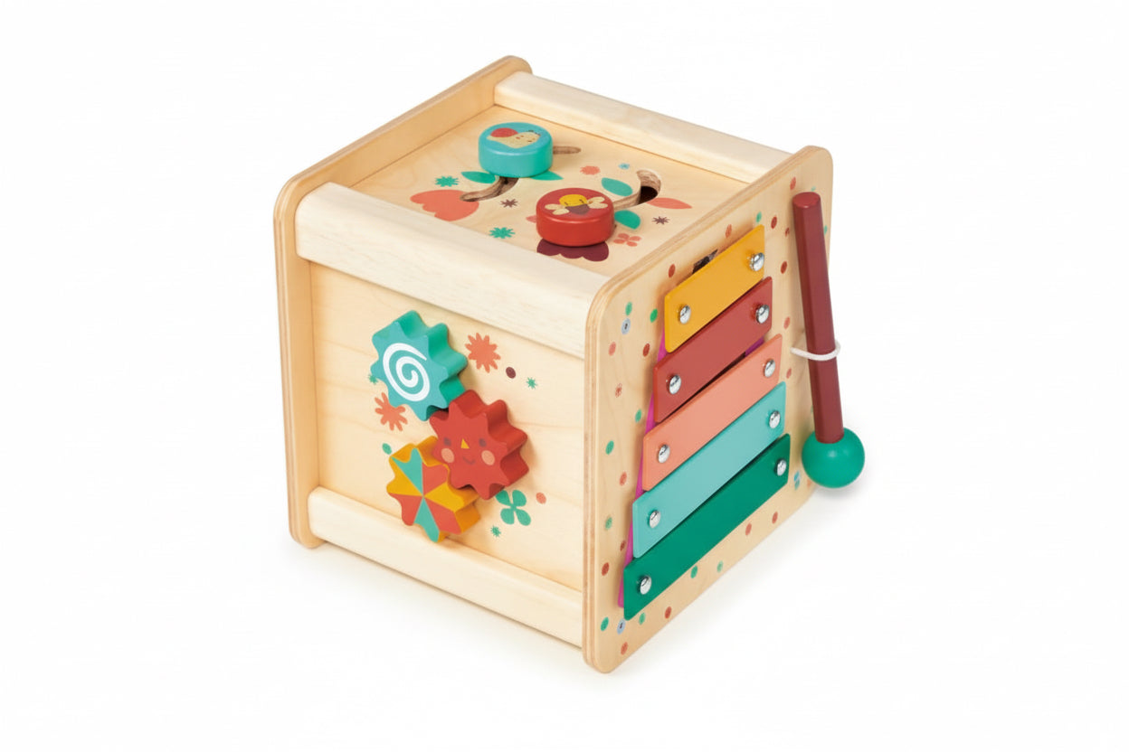 Mentari Bambino: CUBE D'ACTIVITÉS 14x14x15,5cm, en bois, en boîte, 2+