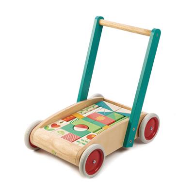 Tender Leaf Premier Âge: CHARIOT de MARCHE avec 29 blocks colorés 41,5x28,5x42cm, en bois, en boîte 42,8x12,7x29,3cm, 18m+