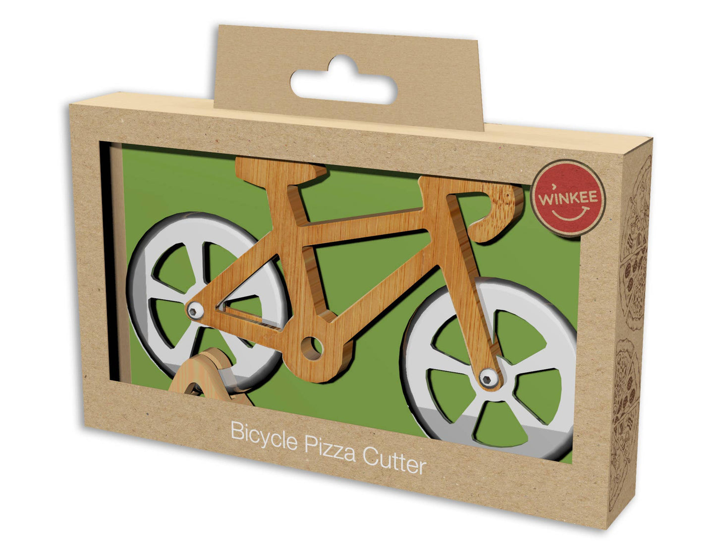 Houten pizzasnijder in de vorm van een fiets