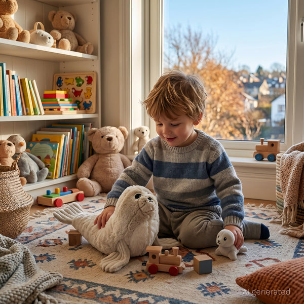 Peluche otarie Ploufou maman et son bébé gris clair – Les Ptipotos – vue 2
