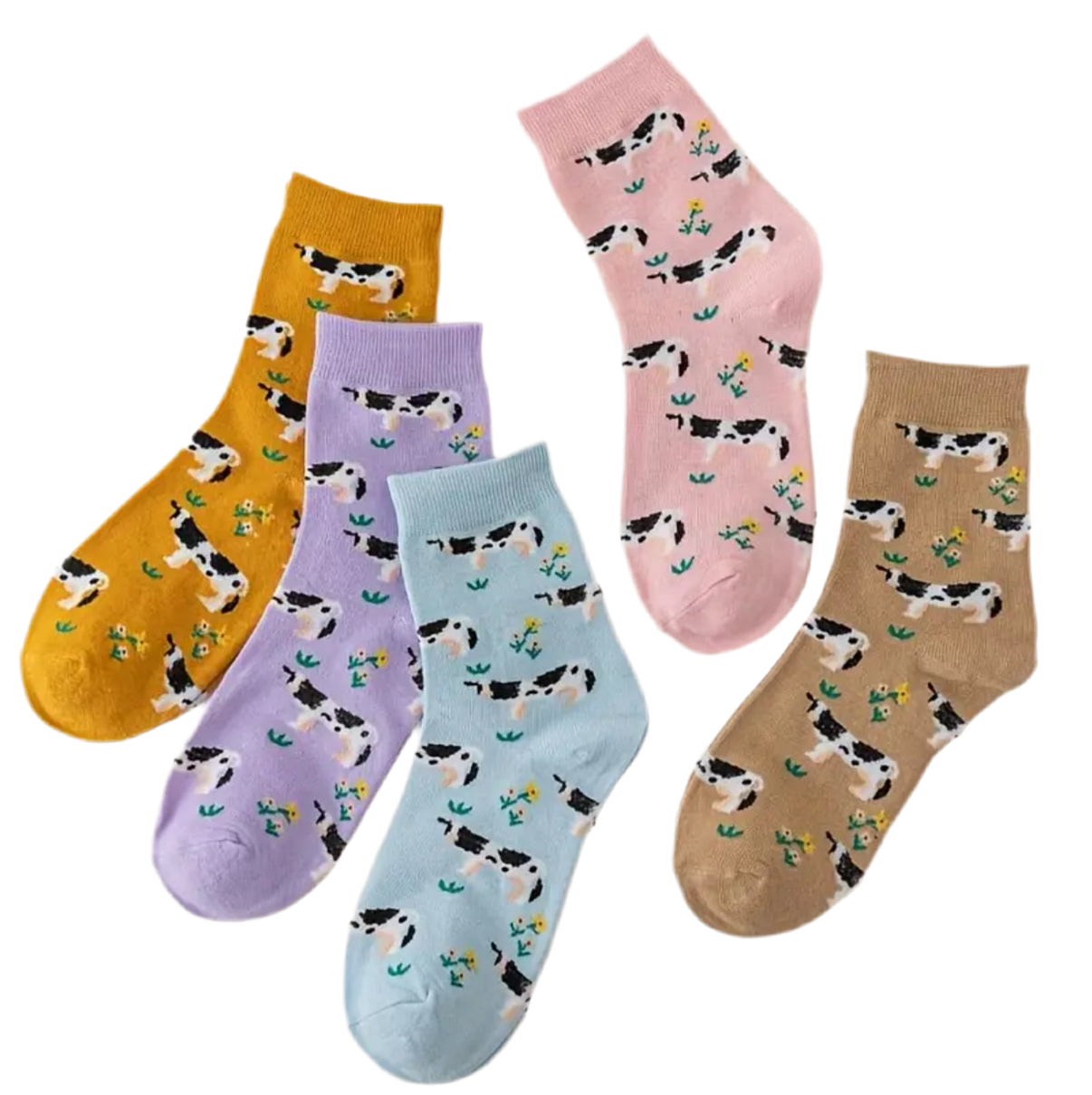 Pastel Cows & Flowers Socks