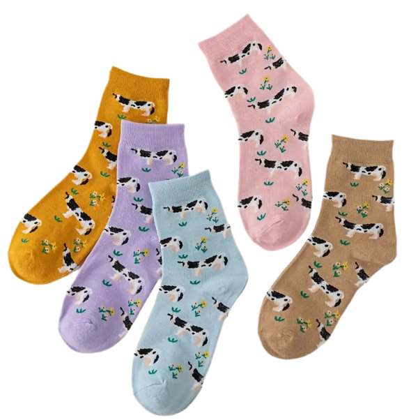 Pastel Cows & Flowers Socks