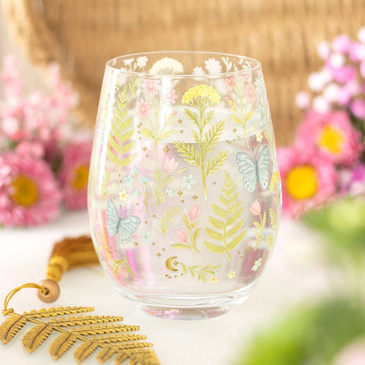 Luna Bloom stemless glass with floral pattern