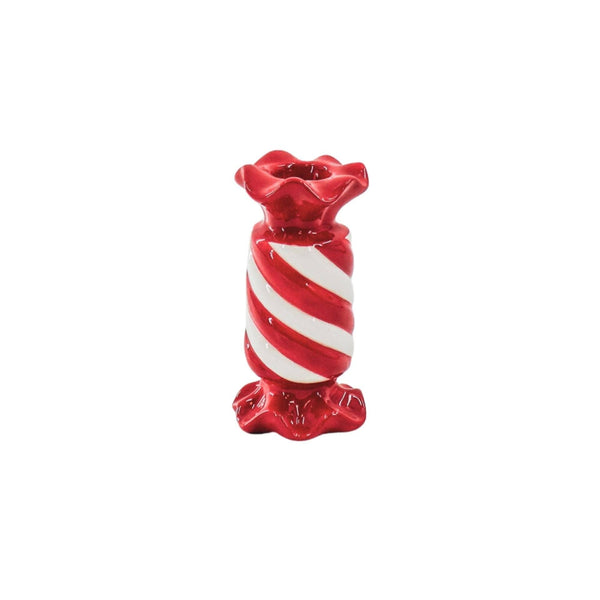 Candlestick - Toffee Candy - Ceramic - Red/White - 7.5x7.5x13 cm