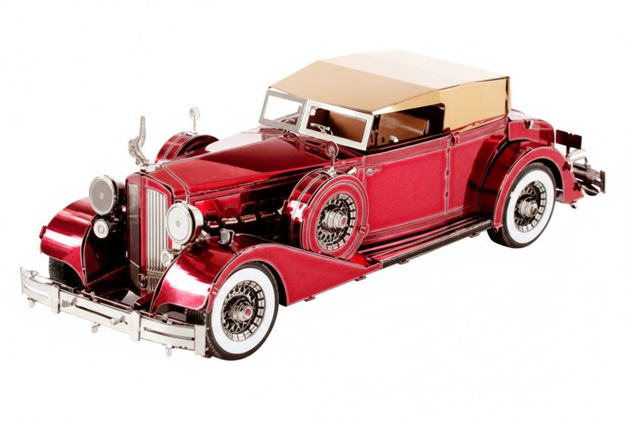 MetalEarth Véhicules: 1934 PACKARD TWELVE CONVERTIBLE 9.50x3.40x3cm, maquette 3D en métal avec 2,5 feuilles, sur carte 12x17cm, 14+
