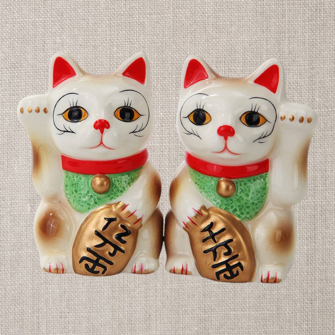 White Lucky Cats Salt and Pepper Shakers