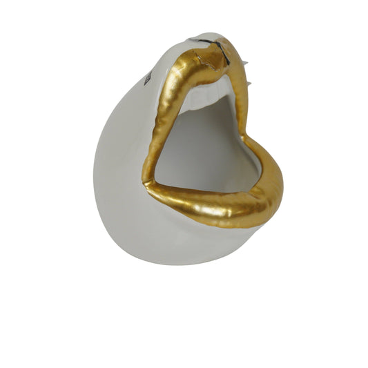Pot, decoration, rim, ceramic, gold/white, 10 x 10 x 12 cm