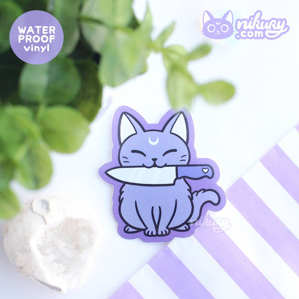 Black Meowgic Cat with Knife Sticker